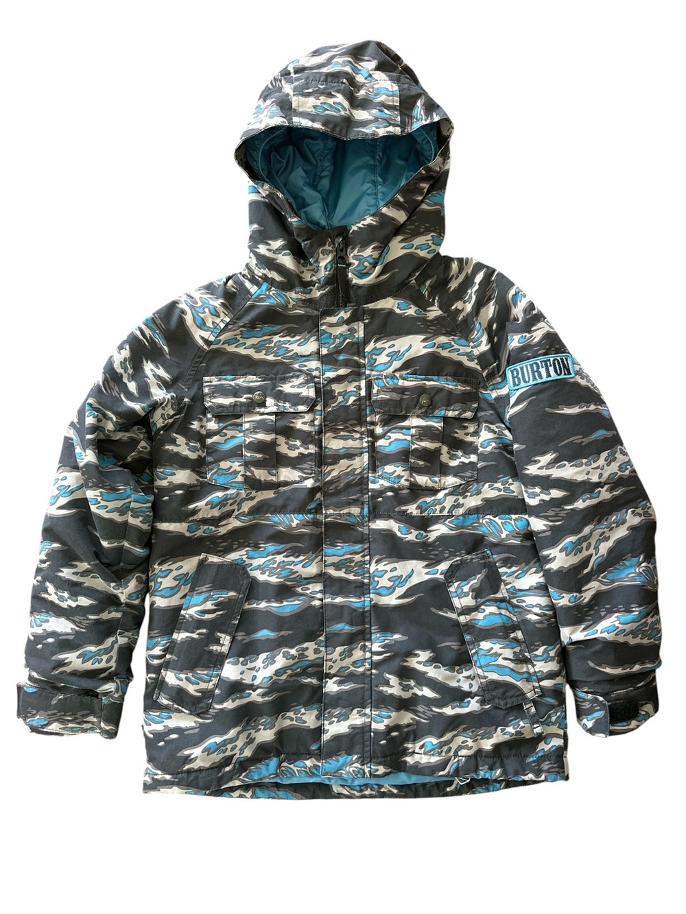 Burton Boy's Fray Jacket Dry Ride Blue Gray Camo Snow Ski Size 10/12 Medium